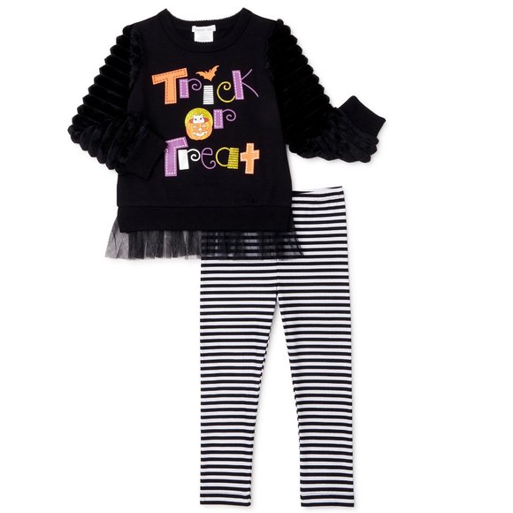 Toddler Girls Forever Me "TRICK or TREAT" Halloween Shirt Leggings Set 2T 4T NWT - Picture 1 of 3